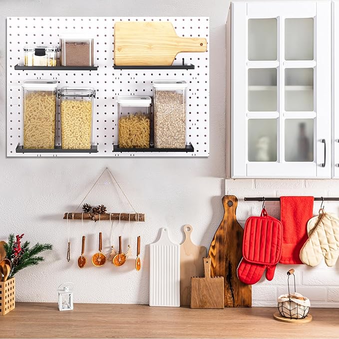 Lineshading 4 Pcs Pegboard Shelves, 12 x 5 Inch Metal Shelf Brackets Pegboard Tray Accessories Wall Organizer for Craft Room 