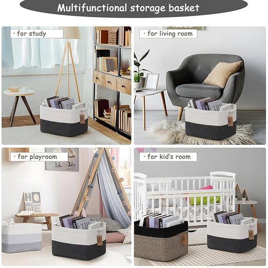 COMFY-HOMI Cotton Rope Woven Basket with Handles for Shelves,Toys,Book, Cloth Storage Baskets Bin for Organizing-13.5"x11"x9.