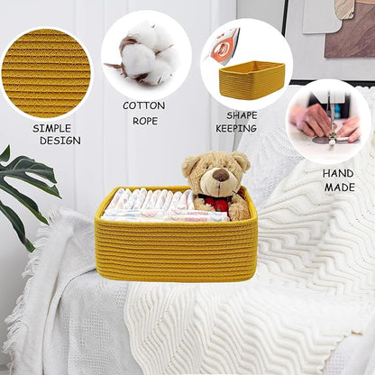 COMFY-HOMI 11.5"x7.5"x4.7" Storage Baskets for Organizing | Cotton Rope Woven Basket | Toy Storage Bin Box | Basket for Shelv