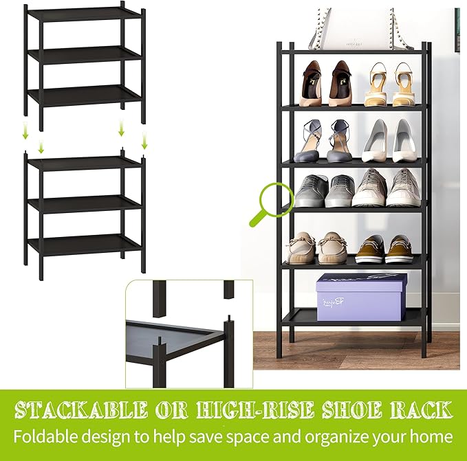 BMOSU 3-Tier Bamboo Small Shoe Rack Premium Stackable Shoe Shelf Storage Organizer for Hallway Closet Living Room Entryway Or