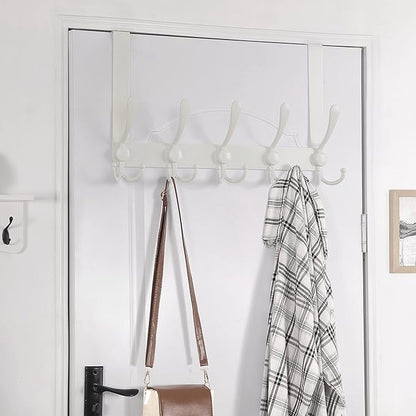 Dseap Over The Door Hook Hanger - Fits 1 3/8" to 1 3/4" Standard Doors | 5 Tri Hooks Heavy Duty Towel/Coat Rack | Door Organi