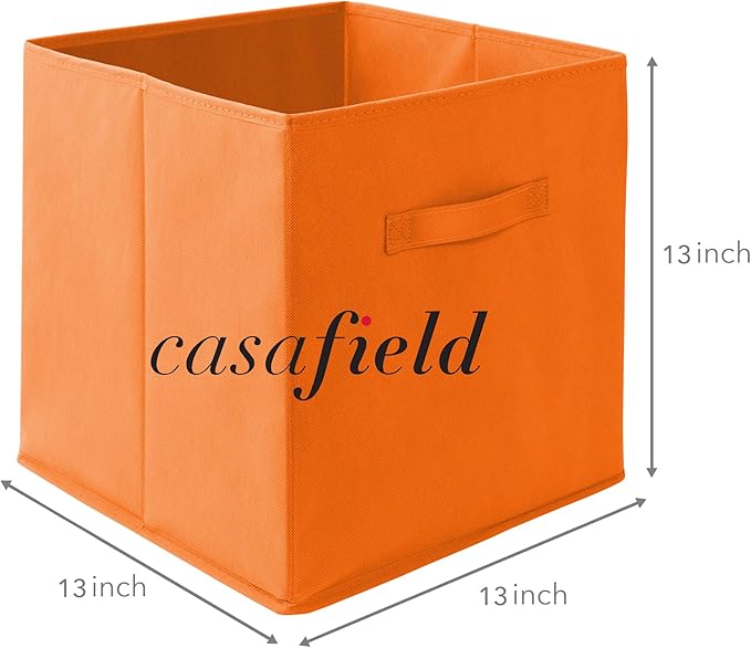 Casafield Set of 6 Collapsible Fabric Cube Storage Bins, Orange - 13" Foldable Cloth Baskets for Shelves, Cubby Organizers & 