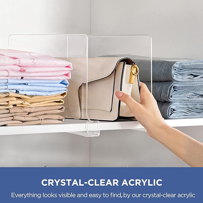 HBlife 10 Pack Clear Shelf Dividers, Vertical Purse Organizer for Closet Perfect for Sweater, Shirts, Handbags in Bedroom and