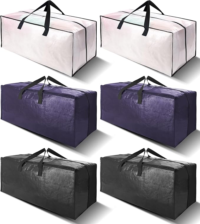 VELVETSURE 6 Pack Heavy Duty Large Moving Bags W/Backpack Straps - Strong Handles & Zippers, Storage Totes, Fold Flat, Altern