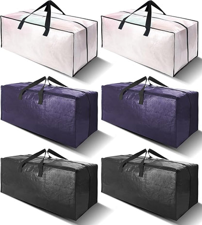 VELVETSURE 6 Pack Heavy Duty Large Moving Bags W/Backpack Straps - Strong Handles & Zippers, Storage Totes, Fold Flat, Altern