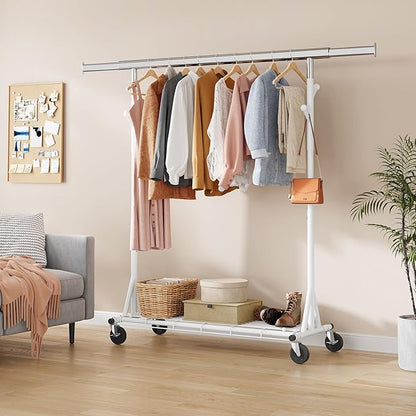 Gewudraw Heavy Duty Clothes Rack, 530 lbs Load Capacity Metal Garment Rack on Wheels - Collapsible Adjustable Portable Storag