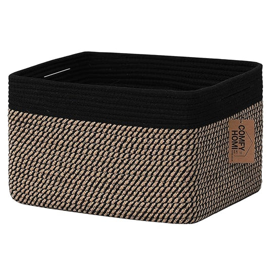 COMFY-HOMI Cotton Rope Woven Basket with Handles for Shelves,Toys,Book, Cloth Storage Baskets Bin for Organizing-13.5"x11"x9.