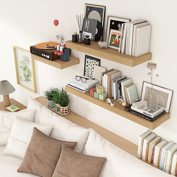 Deep Floating Shelves | 36 Inch Oak Floating Shelves Set of 2 | 12 Inch Deep Rustic Wood Shelves for Wall | 36" W x 12" D Oak