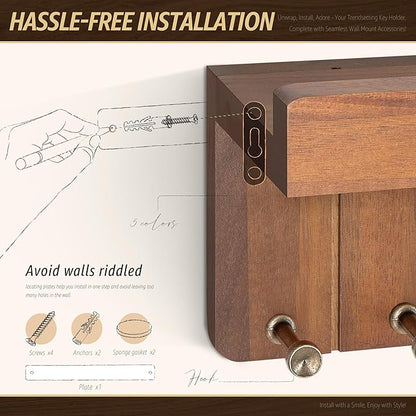 Rebee Vision Farmhouse Key Holder Wall Mount - Decorative Mail Organizer with 7 Key Hooks and Wall Shelf - Rustic Home Decor 