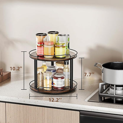 LAMU 12.2'' Wood Lazy Susan Turntable Organizer for Cabinet, 2 Tier Lazy Susan Spice Rack Organizer for Kitchen, Table Top, C