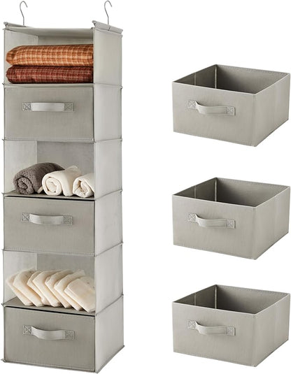 MAX Houser 6 Tier Shelf Hanging Closet Organizer, Closet Hanging Shelf with 2 Sturdy Hooks for Storage, Foldable (Light Grey-