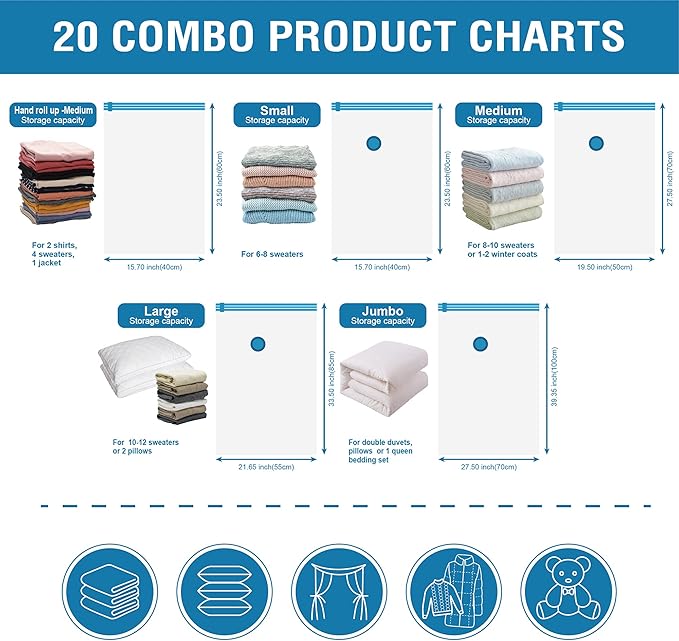 Cozy Essential Vacuum Storage Bags, 80% Compression Vacuum Seal Space Saver Plastic Packaging Bags for Clothes, Blankets, Pil