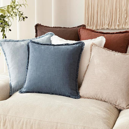 Foindtower Set of 2 Decorative Linen Fringe Throw Pillow Covers Boho Farmhouse Cushion Cover with Tassels Soft Accent Pillowc