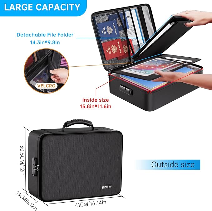 ENGPOW 5200℉ Soft Case Fireproof Document Box with Lock,Fireproof Box with 25 Colorful Pocket Accordion File Folder,Fireproof
