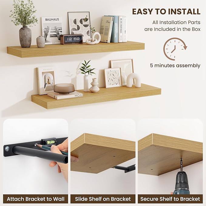 Fun Memories Floating Shelves for Wall - 10" x 10" Wood Shelf with Invisible Bracket - Deep Floating Shelves - 10 Inch Shelf 