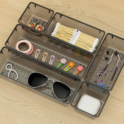 WOWBOX 9 Pack Clear Drawer Organizer Set, Acrylic Drawer Storage Trays, Storage Bins for Makeup, Cosmetics, Jewelries, Utensi