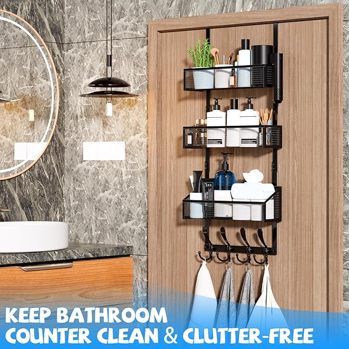 Kaiferty Over The Door Hooks Organizer, Coat Rack Over The Door Storage Hanger Towel Rack, Back of Door Storage Organizer for