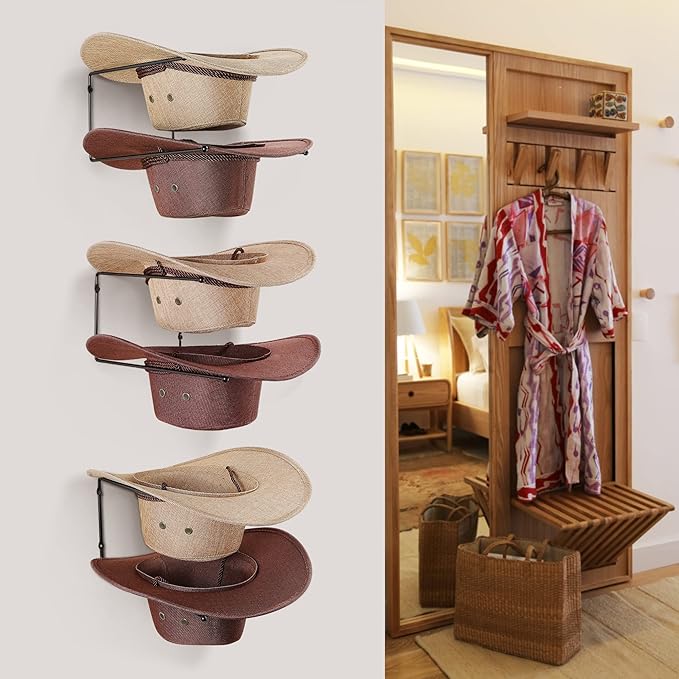 Taozun Cowboy Hat Rack - Cowboy Hat Holder DIY Hat Hangers for Wall Display, Black Hat Holder Organizer, 6 Pieces(A Beautiful