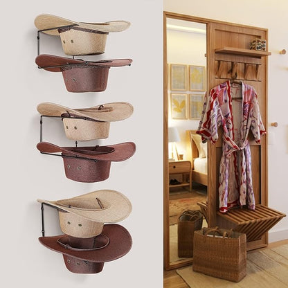 Taozun Cowboy Hat Rack - Cowboy Hat Holder DIY Hat Hangers for Wall Display, Black Hat Holder Organizer, 6 Pieces(A Beautiful