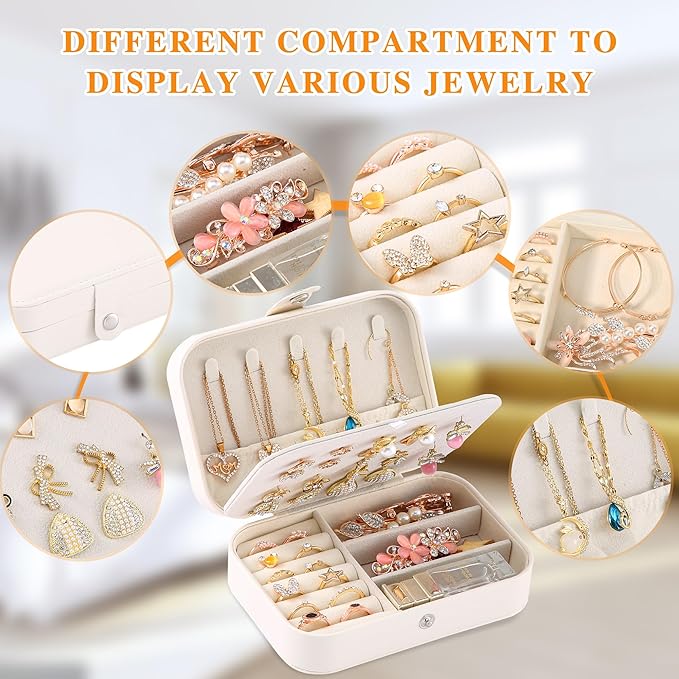 Travel Jewelry Box, PU leather Small Jewelry Organizer For Female Girls, double layer portable mini travel case for storing e