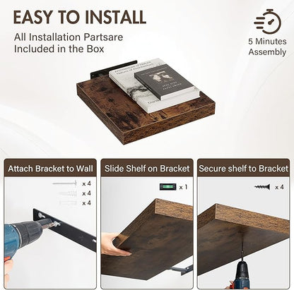 12 Inch Floating Shelves, 12" Deep Floating Shelf Wall Mounted, 12" Wall Shelves, Rustic Deep Bookshelf, Extra Deeper Display