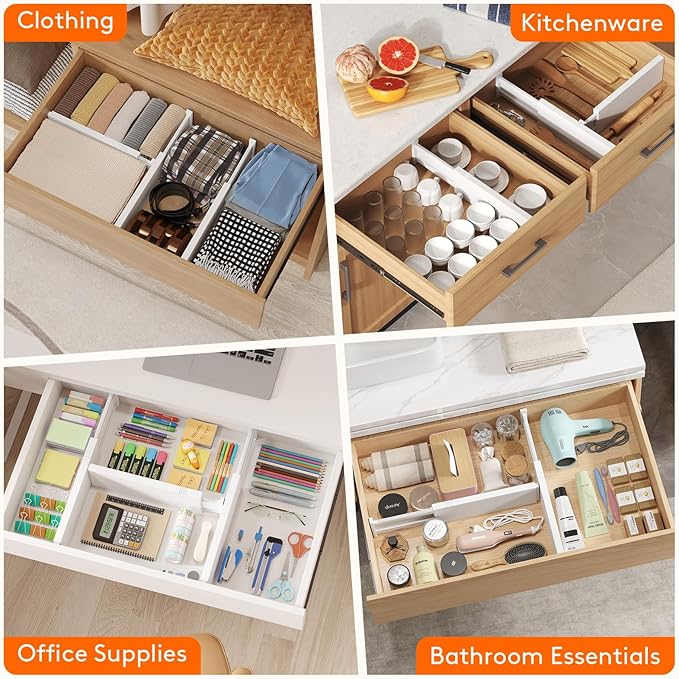 Lifewit 5 Pack Drawer Dividers Plastic Adjustable Drawer Organizers for Clothes, Expandable Dresser Separators in Bedroom/Bat