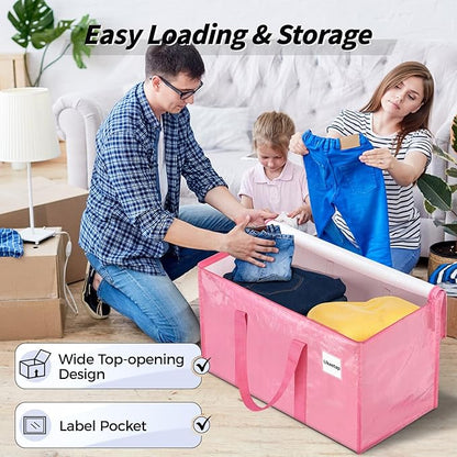 8 Pack Extra Large Heavy Duty Moving Bags, Pink Storage Bins with Lids, Reinforced Handles & Heavy-Duty Zippers Moving Boxes 