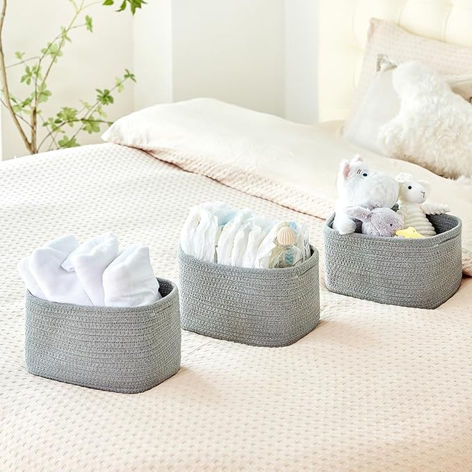 R RUNKA Small Cotton Rope Basket – Storage Bin for Organizing (10.6" x 6.7" x 6.7"), Bathroom Storage Basket for Shelf, Count