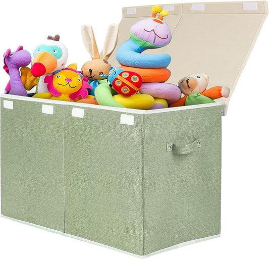 popoly Large Toy Box Chest with Lid, Collapsible Sturdy Toy Bin Storage Organizer Boxes Baskets for Kids, Boys, Girls, Nurser
