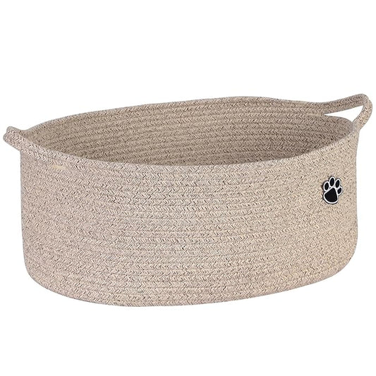 Optish Dog Toy Basket, Toy Box and Bin for Dog Cat Storage, 19.7" X 11" X 7.9" (30L) Large Woven Rope Basket for Blanket Stor
