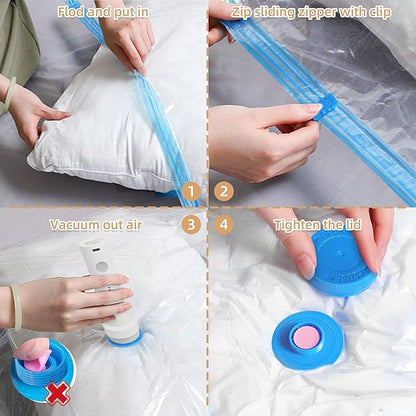 Travel Vacuum Bags with Rechargeable Pump,6 Pack Vacuum Storage Seal Bags for Clothing Suitcase Backpack, Space Saver Compres