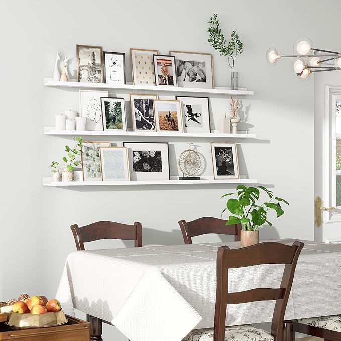 Axeman Picture Ledge Shelf | 55 Inch White Floating Shelves Set of 3 | Rustic Wood Wall Shelves with Lip | 55" White Picture 