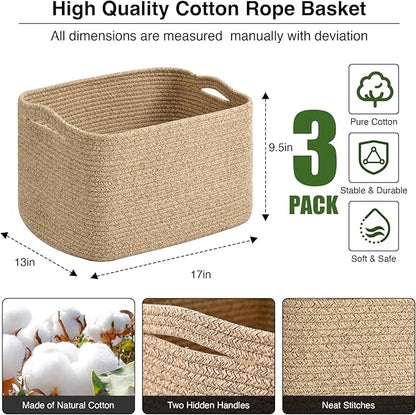 ICERZCZ Large Storage Baskets for Organizing Shelves, Woven Cotton Rope Bins for Baby Nursery Organization, Book Toy Towel Or