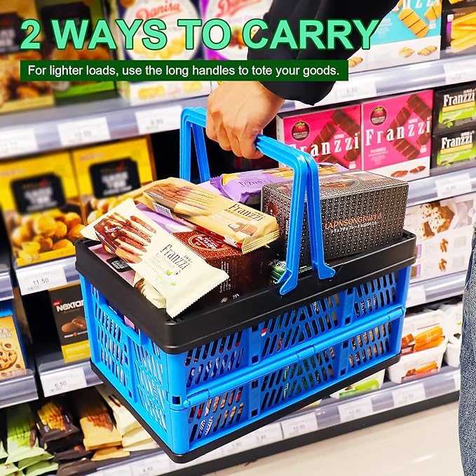 3-Pack Collapsible Storage Baskets, Stackable Plastic Crates with Handles for Freezer Organization, Grocery Shopping, RV Camp