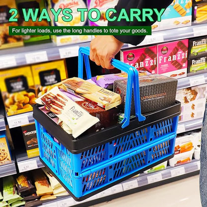 3-Pack Collapsible Storage Baskets, Stackable Plastic Crates with Handles for Freezer Organization, Grocery Shopping, RV Camp