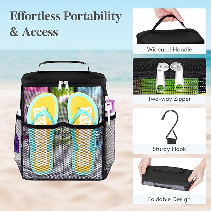 Lifewit Shower Caddy Portable, Toiletry Bag with Handle and 3 Mesh Pockets, Quick Dry Hanging Organizer for Bathroom, Gym, Tr