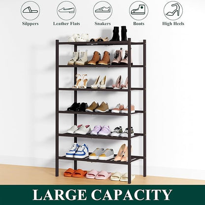 Smiry Shoe Rack, 6 Tier Thick Bamboo Shoe Organizer, Stackable Free Standing Wooden Shoe Storage Shelf for Closet, Entryway, 