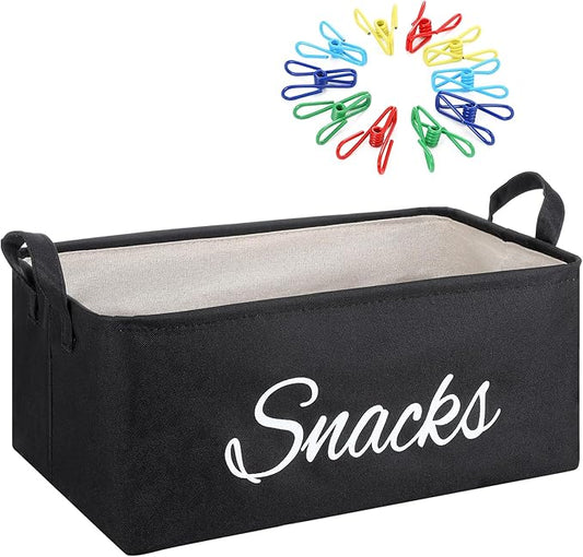 Newtay 17 Pcs Snack Basket Sets, Snack Storage Bin for Pantry Shelves with 16 Pcs 2 Inch Chip Clips, Basket Organizer for Kit