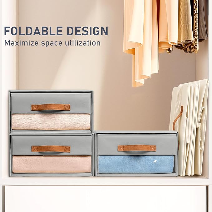 DIMJ Closet Organizers and Storage - Fabric Bins with Drawers for Closet Foldable Clothes Organizers with Clear Window, Stack