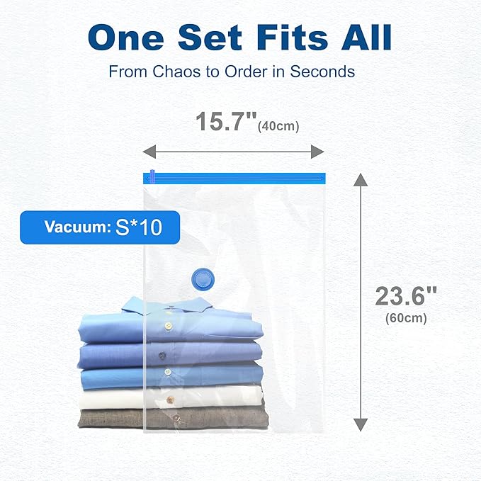 HOUSE DAY 10 Small Vacuum Seal Bags For Clothing Travel, 80% Space Saving Travel Vacuum Bags with Electric Pump, Vacuum Stora