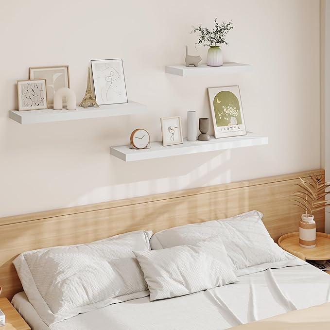 Vivelove White Floating Shelves 40 Inches Long, Wall Display Shelves with Invisible Brackets, for Bathroom Living Room Kitche