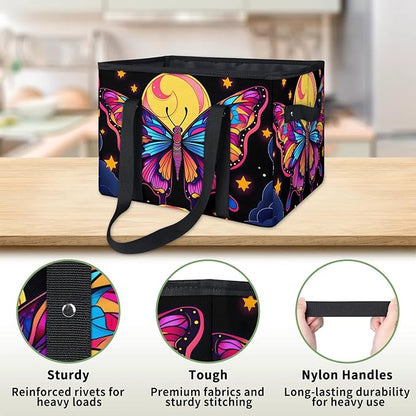 Reusable Grocery Bags Heavy Duty Shopping Bags Foldable Large Tote Bags with Long Handles & Hard Bottom