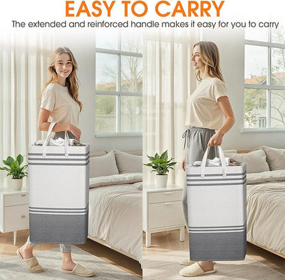 4 Pack Large Laundry Baskets, Laundry Hampers, Freestanding Waterproof Collapsible Clothes Bag with Extended & Reinforced Han