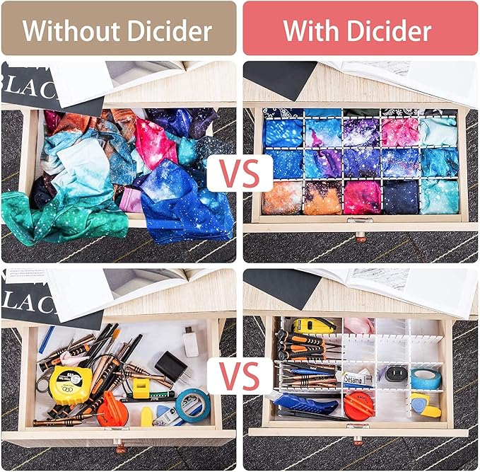 40Pcs Drawer Dividers, Adjustable Drawer Organizer for Socks, Underwear, Makeup, Can Help Tidy Kitchen, Bedroom, Dresser Whit