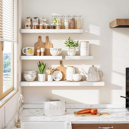 Vivelove White Floating Shelves 40 Inches Long, Wall Display Shelves with Invisible Brackets, for Bathroom Living Room Kitche