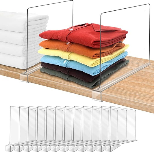 12 Inches Shelf Dividers for Closet Organization and Storage, 12 Pack Vertical Purse Organizer for Closet Adjustable Acrylic 