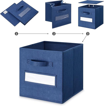artsdi 11 Inch Storage Cube,Storage bin (Set of 10) Foldable Fabric Cube Storage Bins with 10 Labels Window Cards & a Pen,Bas