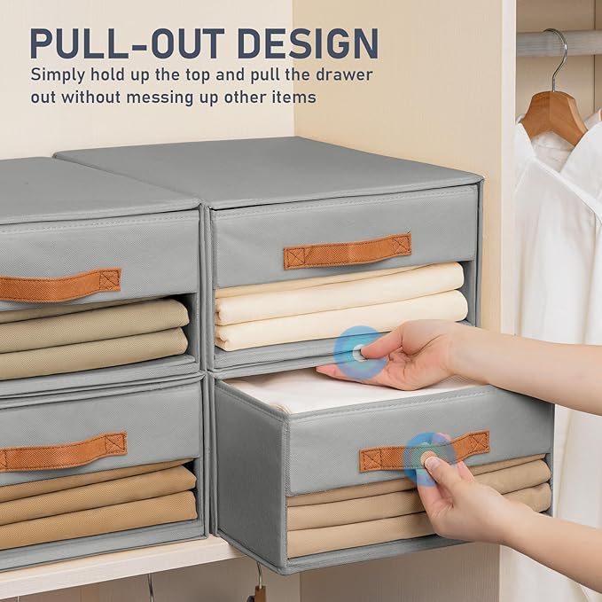 DIMJ Closet Organizers and Storage - Fabric Bins with Drawers for Closet Foldable Clothes Organizers with Clear Window, Stack