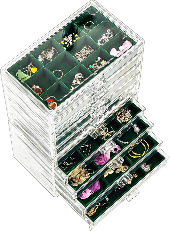 ProCase Earring Holder Organizer Jewelry Box with 10 Drawers, Acrylic Clear Earring Case with Adjustable Velvet Trays for Wom