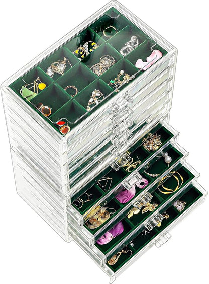 ProCase Earring Holder Organizer Jewelry Box with 10 Drawers, Acrylic Clear Earring Case with Adjustable Velvet Trays for Wom